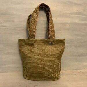 Betmar New York Green/Tan Woven Shoulder Handbag Purse Good Condition